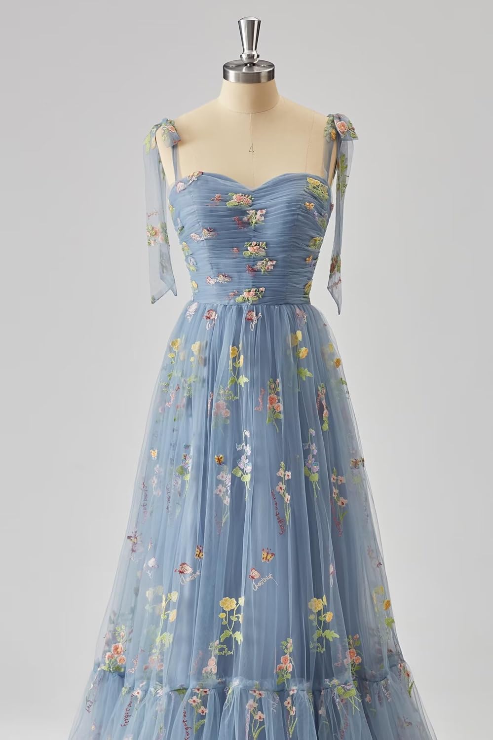 Cudiew Flower Embroidery Tulle Prom Dress for Women Formal Floral Ruched Party Gowns Floor Length - Image 5