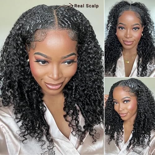 Miniatura 8 de YIROO Peluca de cabello humano rizado con parte en V, sin pegamento, con parte en U, para mujeres, 12 A, afro malasio, rizado, con parte en V, con