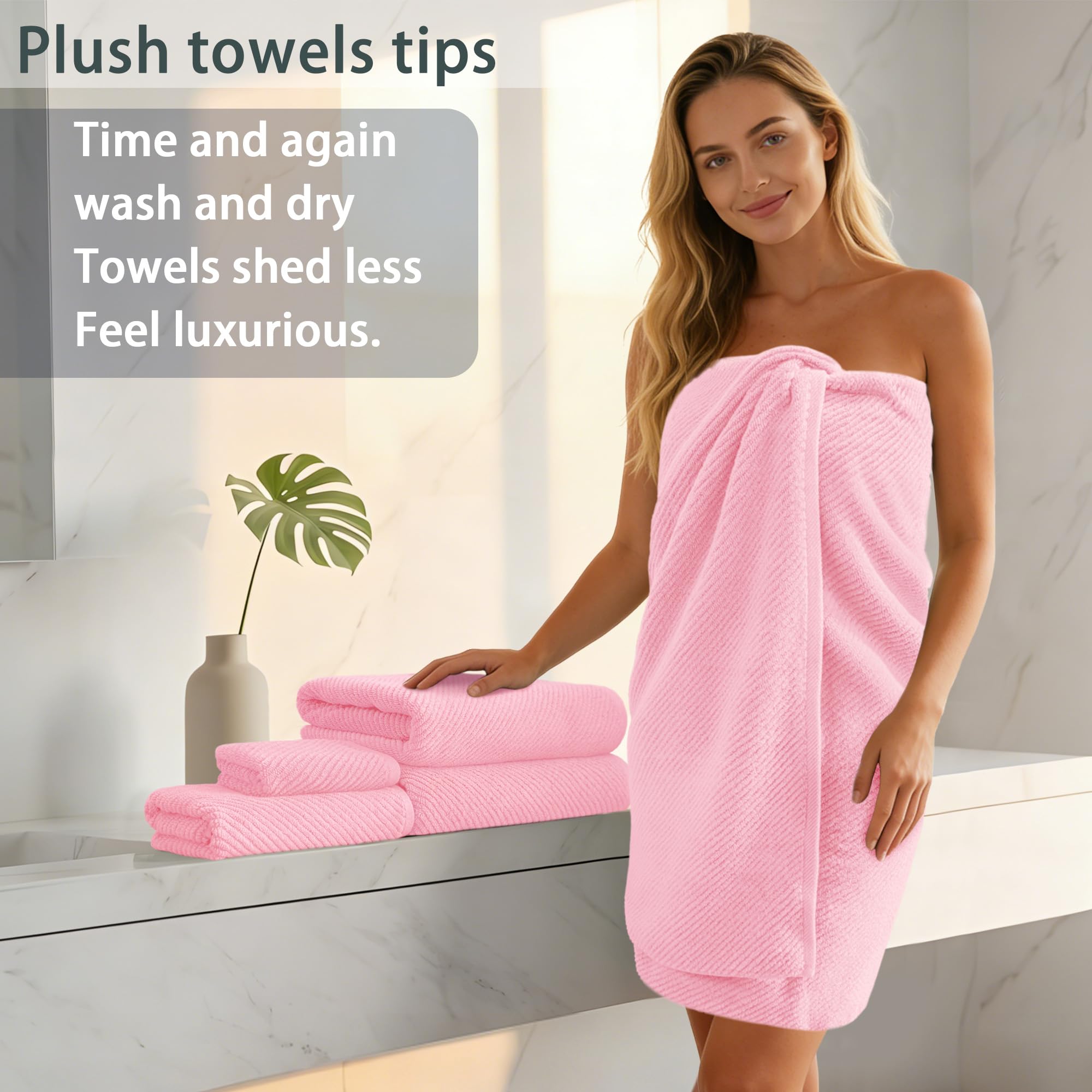 Amazon.com: VOOVA & MOVAS 6PC Towel Set, 100% Cotton, Pink | 2