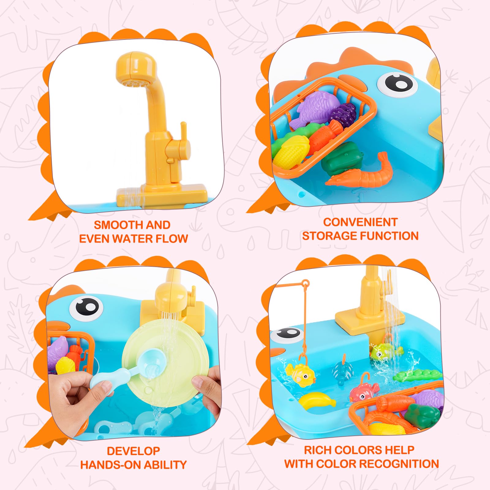 Küchenspüle Kinder mit Wasser Spielzeug Set mit Wasserfunktion Montessori KüChenzubehöR Batterie mit Pumpe Und StäNder Outdoor Garten Wasserhahn KüChe Rollenspiel 1 3 4 Jahre Blau