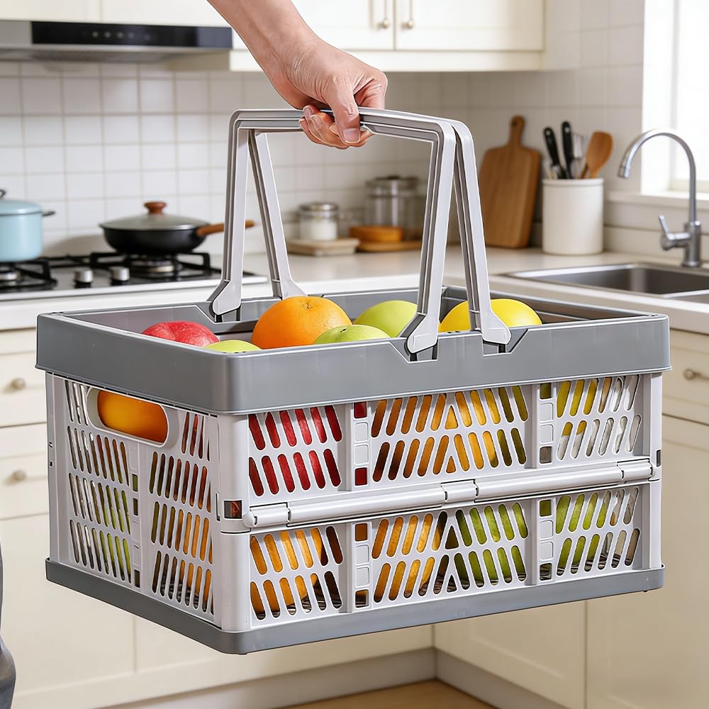 2 Pièces Caisse Rangement Pliables avec Poignée Caisse Rangement Pliables Plastique Caisse en Plastique Pliable avec Poignée pour Pique-Nique,Shopping,Camping,Cuisine(38x25x20cm)