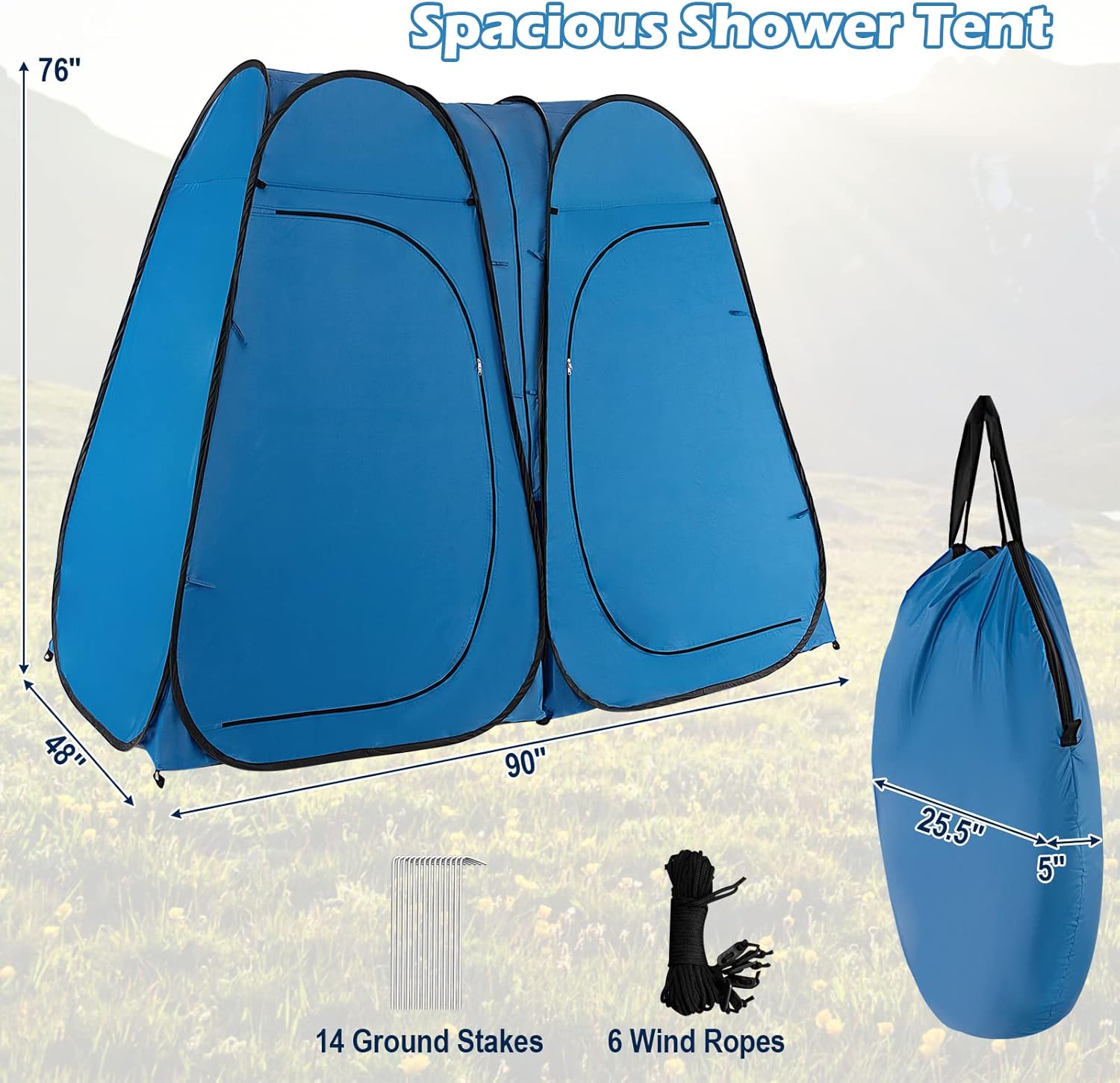Goplus 2 Room Pop Up Shower Tent, 6.3FT Outdoor Portable Changing Room with Ground Stake, Wind Rope, Carry Bag, Window, Clothesline, Pocket, Privacy Instant Bathroom Tent for Camping Toilet