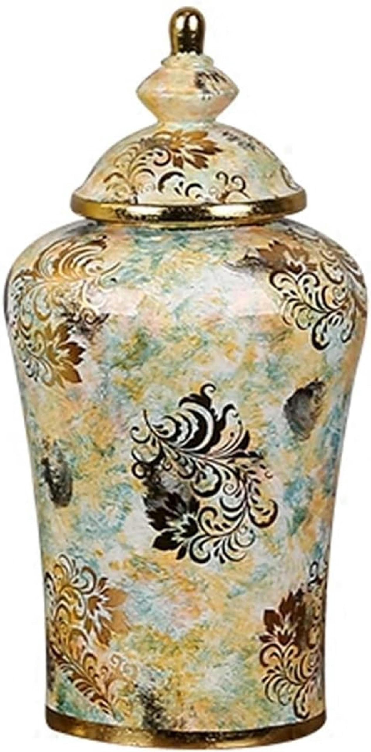 Jarrones De Cerámica Tarro De Jengibre con Tapa para Decoración del Hogar, Jarrón De Templo Dorado, Porcelana Tradicional China, Grandes Floreros Secos, Decoración para Sala De Estar, Mesa Central
