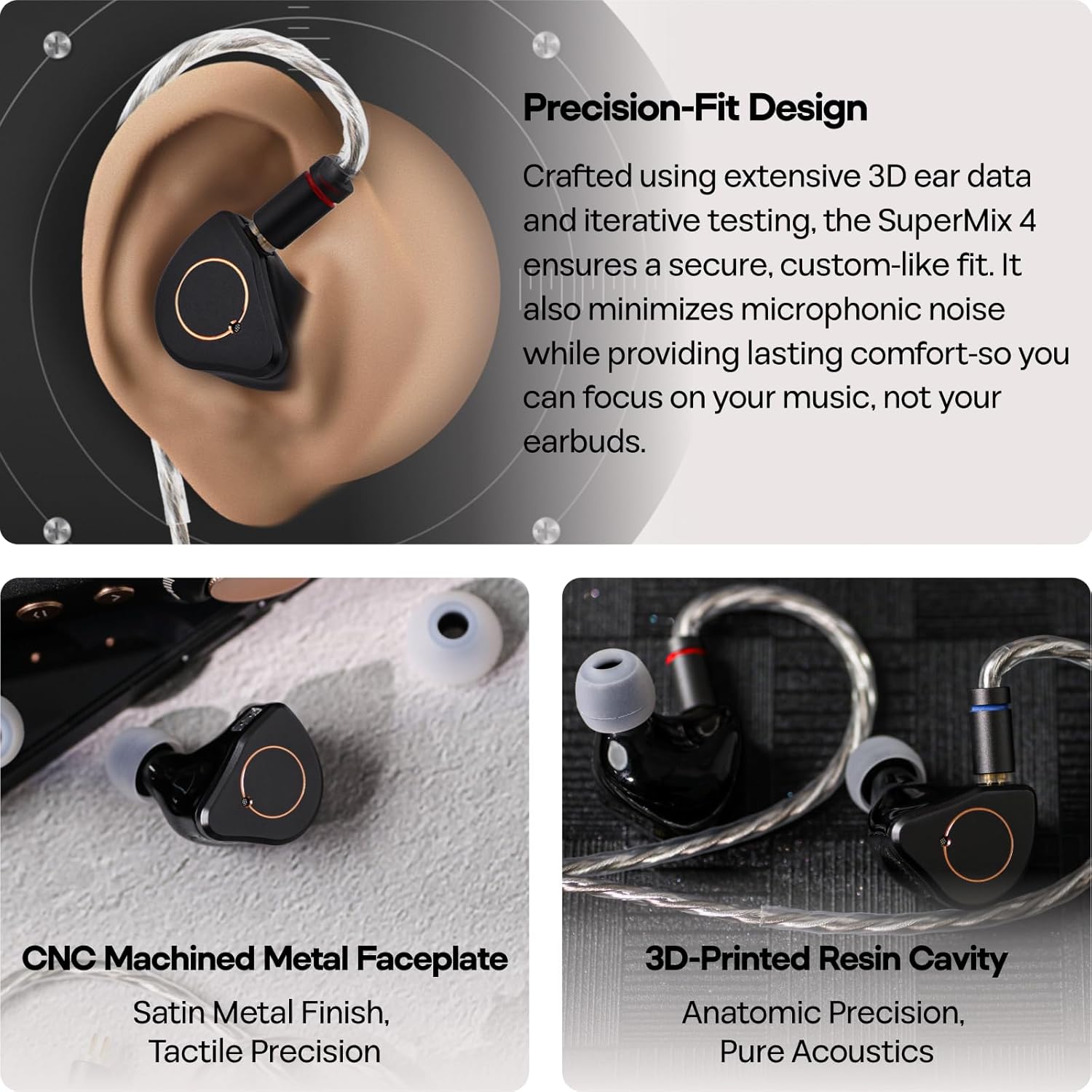 SIMGOT SuperMix 4 1DD+1BA+1Planar+1PZT Hybrid Drivers IEM, HiFi Wired in Ear Monitor, Gaming Earbuds Earphone with OFC Silver-Plated 2-Pin Cable for Audiophile