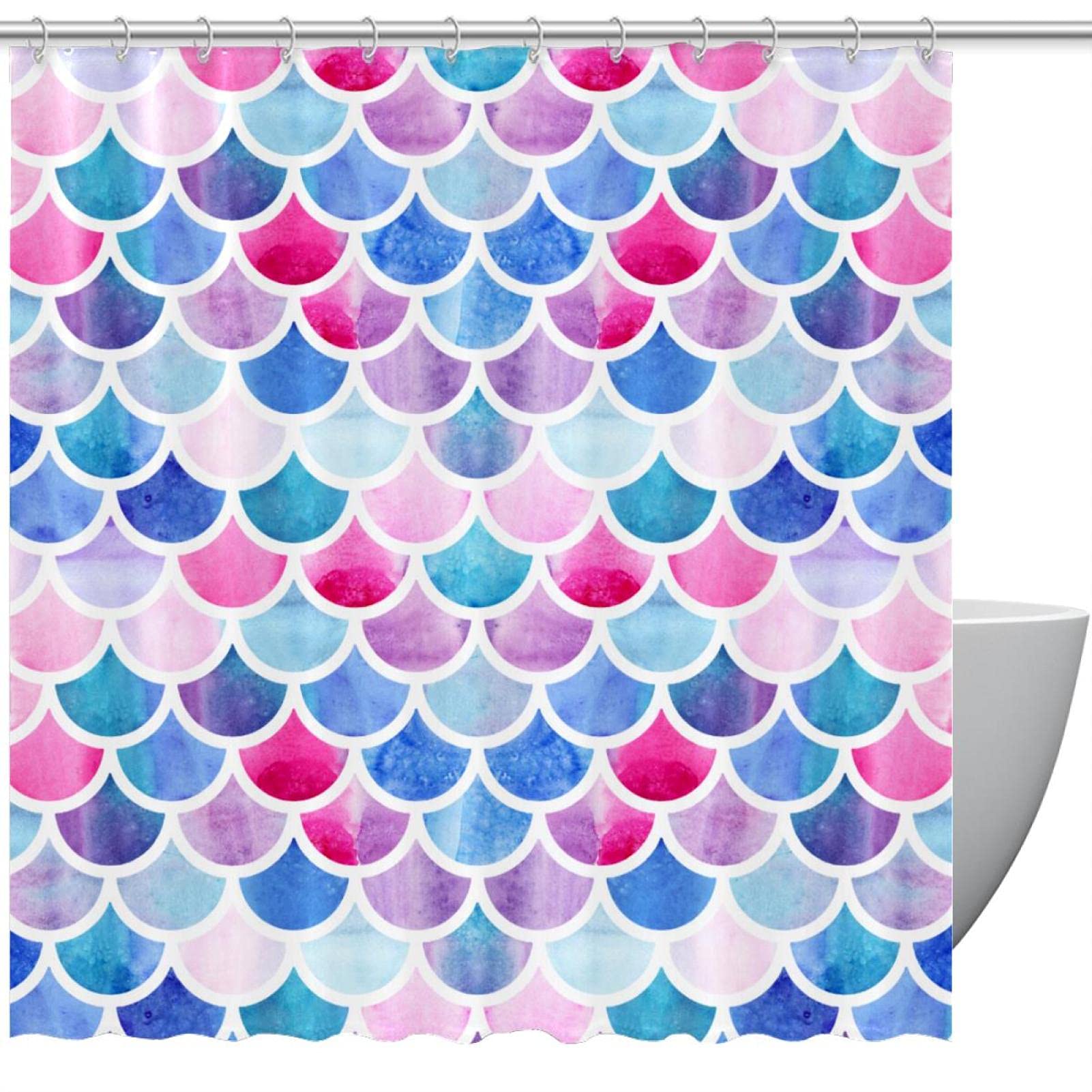 Rideau de douche imperméable motifs écailles colorées | Confort et style standard 183x183
