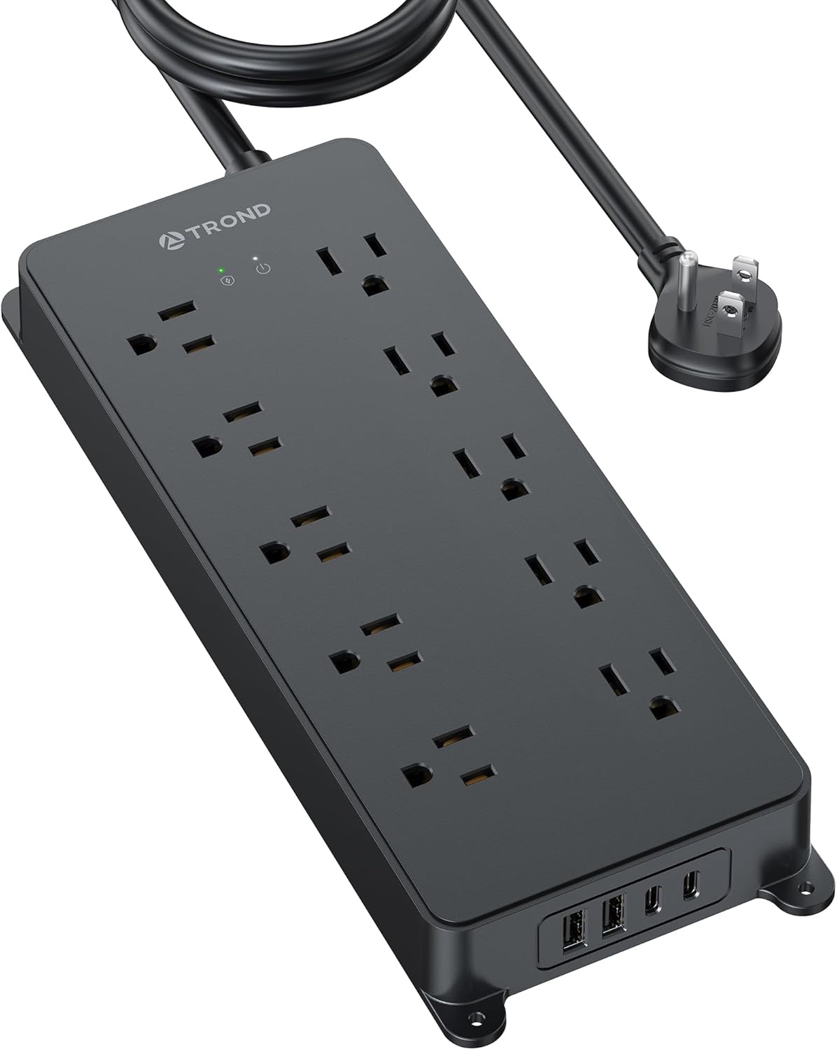 Product image of TROND Power Bar Surge Protector 2 USB C, 4000 Joules, ETL Listed, 10ft Long Flat Plug Extension Cord Indoor, 10 Multiplug Outlets, Wall Mount for Home Office Desk Supplies, Black