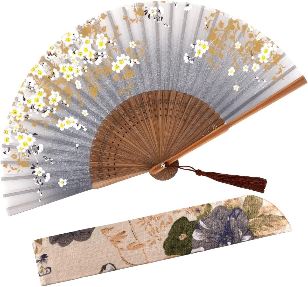 Small Folding Hand Fan for Women foldable, Chinese Japanese Vintage Style Bamboo Silk Fan for Party Wedding Dancing Decoration Gift Performance (AM-13)