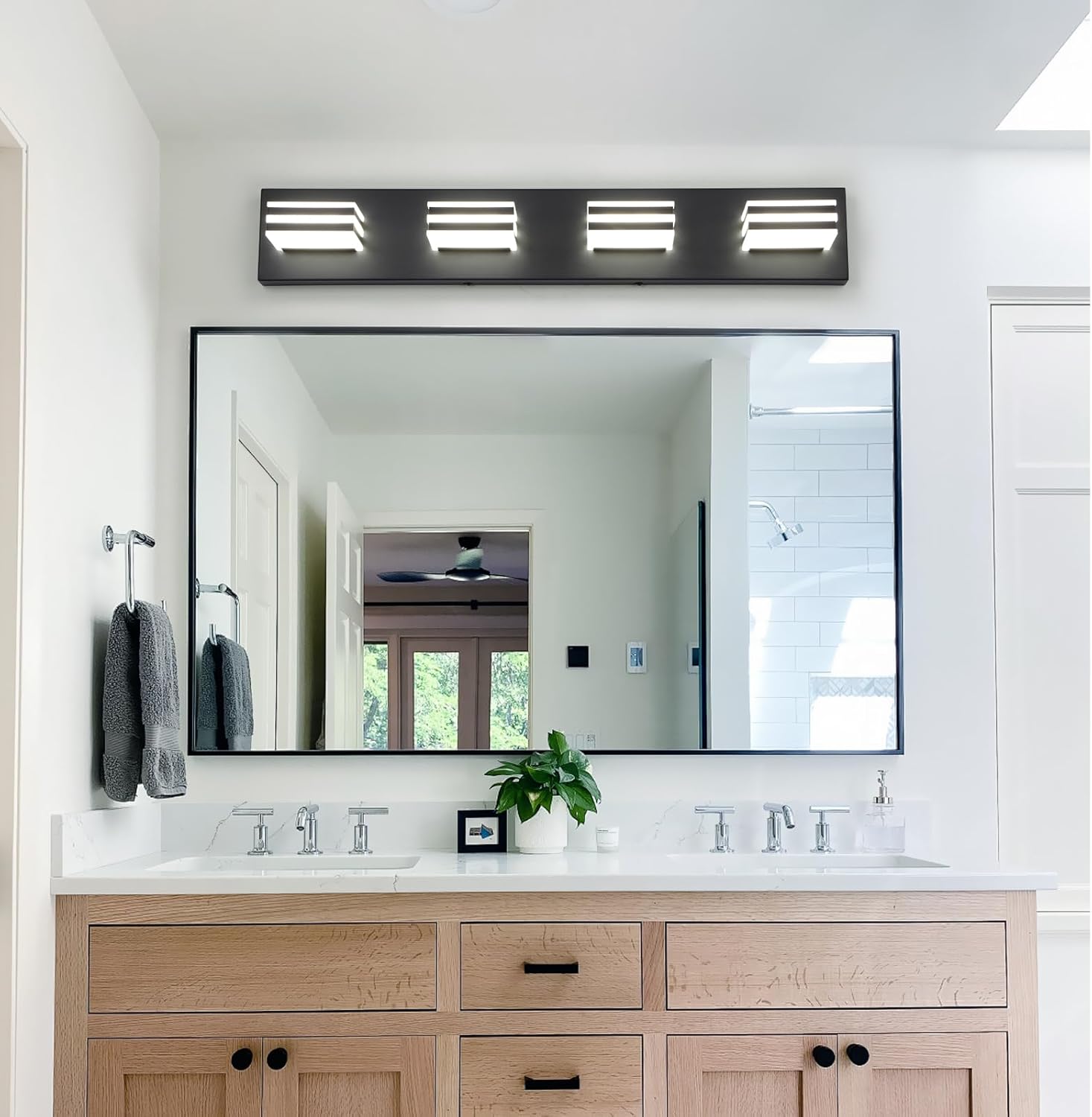 Black Bathroom Light Fixtures 24W Wall Light for Mirror 27 Inch Vanity Lighting Fixtures over Sink 4 Light LED Vanity Lamp Modern over Mirror Light Fixture Acrylic LED Light Bar for Bathroom Restroom