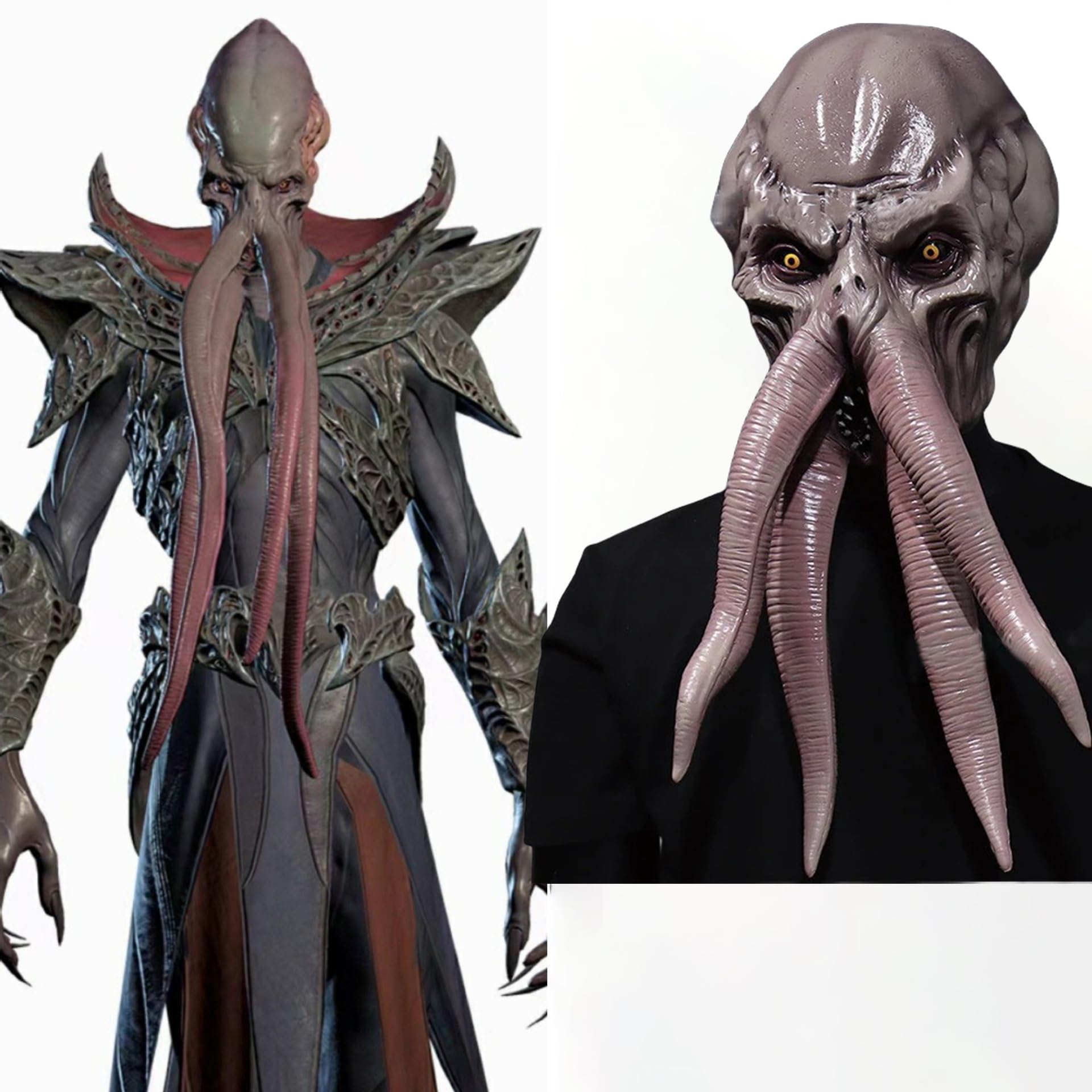 WANYOUJI Baldur's Gate Illithid Latex Mask, MindFlayer Head Halloween Full Head Mask Cosplay Spooky Party Props Adult