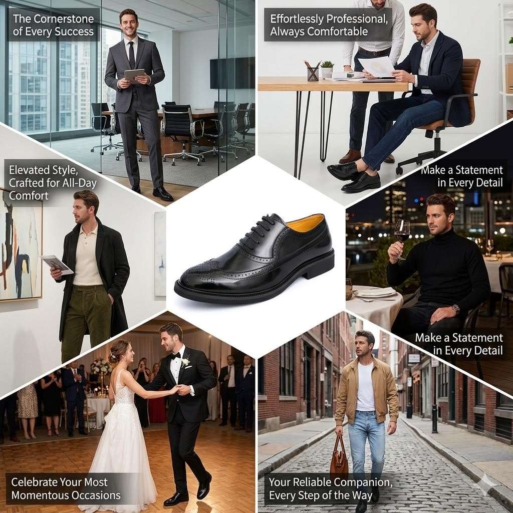 Carpe Oxford da Uomo Classiche Brogue Stringate Eleganti per Business Matrimonio Derby Formale Scarpe