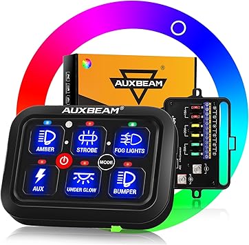 Auxbeam RGB 6 Gang Switch Panel RA60 Auto-Dimmable Switch Panel w/Momentary Toggle Pulsed Memory Function, 12-24V Switch Panel for Truck UTV Car Boat Waterproof, 2-Year Warranty