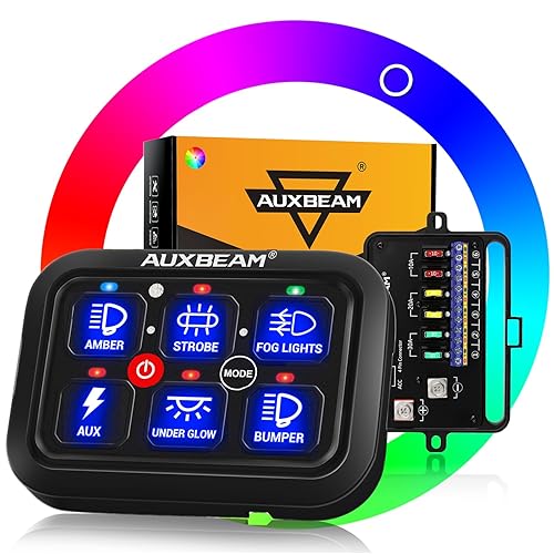 Auxbeam Panel de interruptores RGB de 6 bandas RA60 Panel de interruptores regulables automáticamente con función de memoria pulsada de palanca