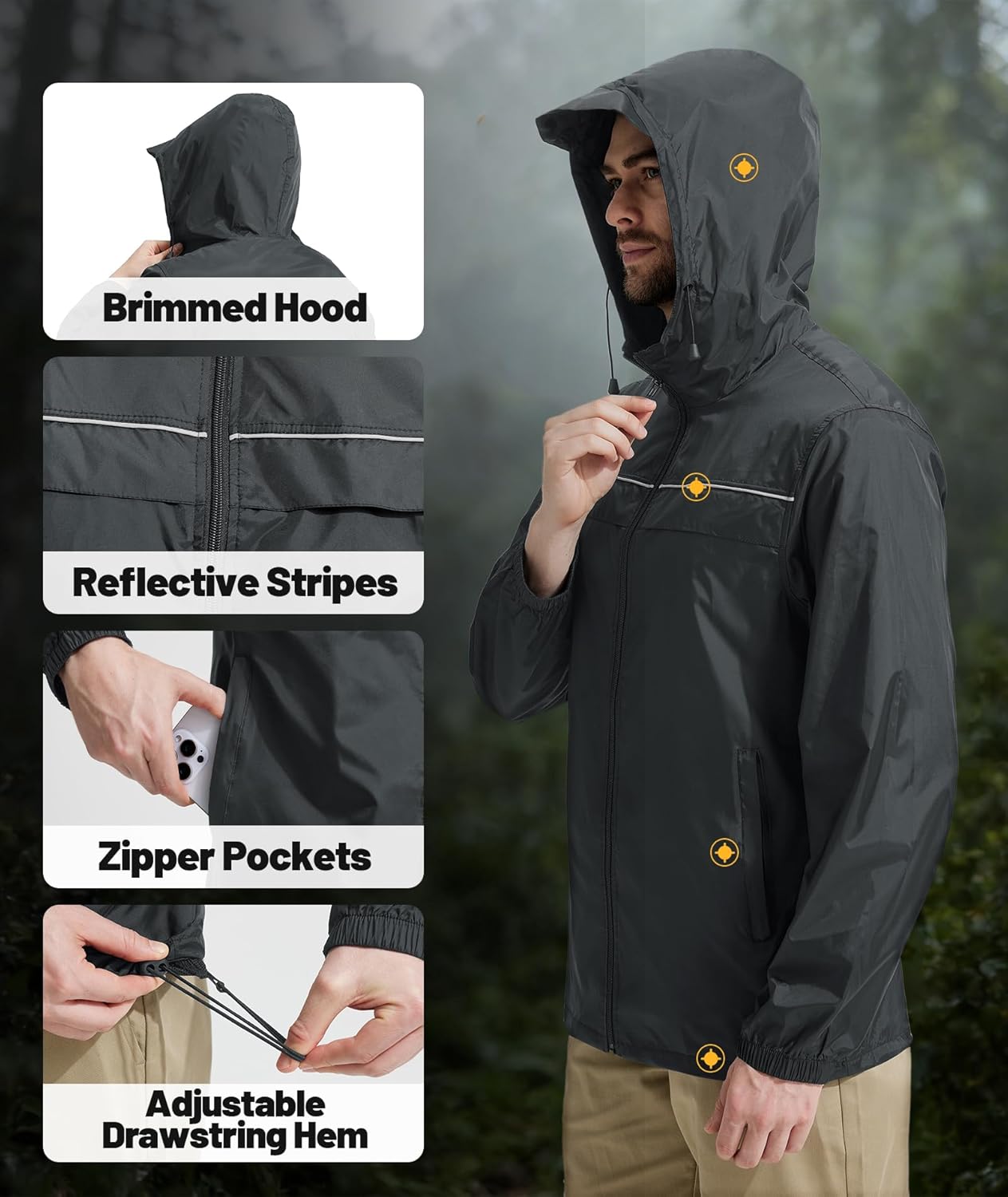 SWISSWELL Mens Rain Jacket & Coats Packable Lightweight Waterproof Windbreaker Hooded for Golf Cycling Hiking - Image 7