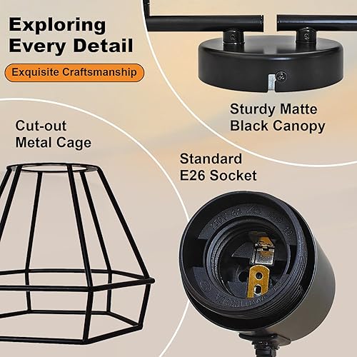 Miniatura 5 de Iluminación de riel ajustable de 4 cabezales, luz de techo negra de granja con jaula de alambre, focos direccionales para cocina, pasillo,