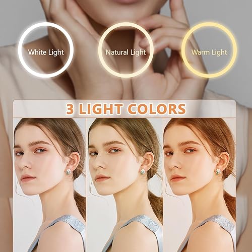 Miniatura 4 de Auxmir Espejo de maquillaje montado en la pared 1X30X con luz, espejo de aumento recargable de doble cara de 8 pulgadas, espejo de tocador regulable