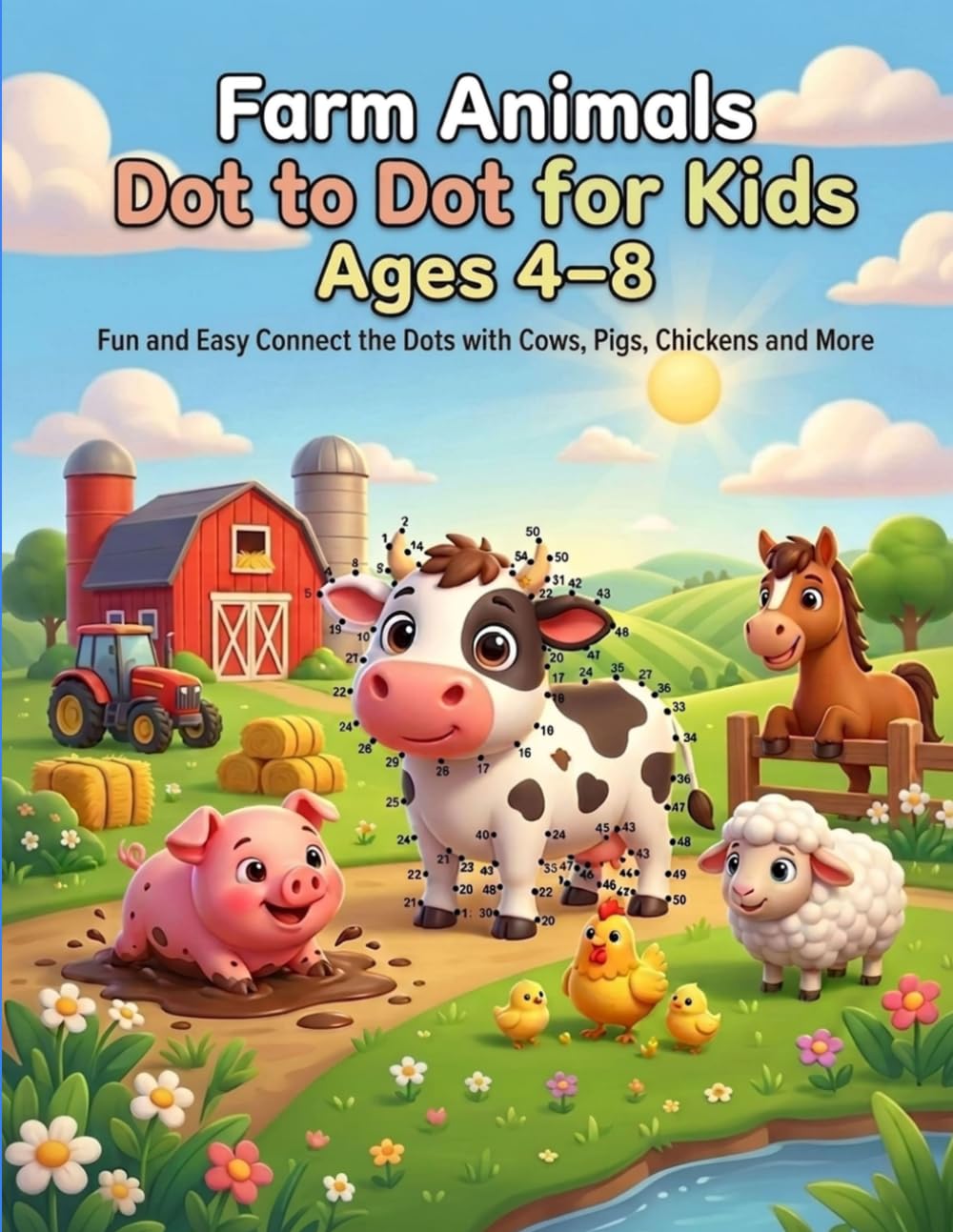Farm Animals Dot to Dot for Kids Ages 4–8: Fun and Easy Connect the Dots with Cows, Pigs, Chickens and More
