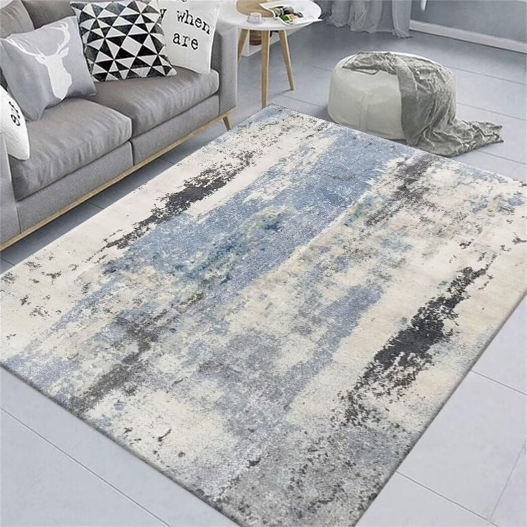 Tapis salon gris-bleu 120x160cm au design minimaliste et antidérapant