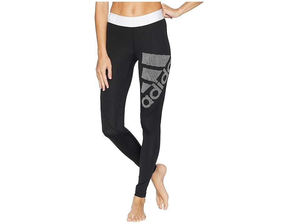 

adidas Alphaskin Sport Long Logo Tights (Black/White) Women's Workout