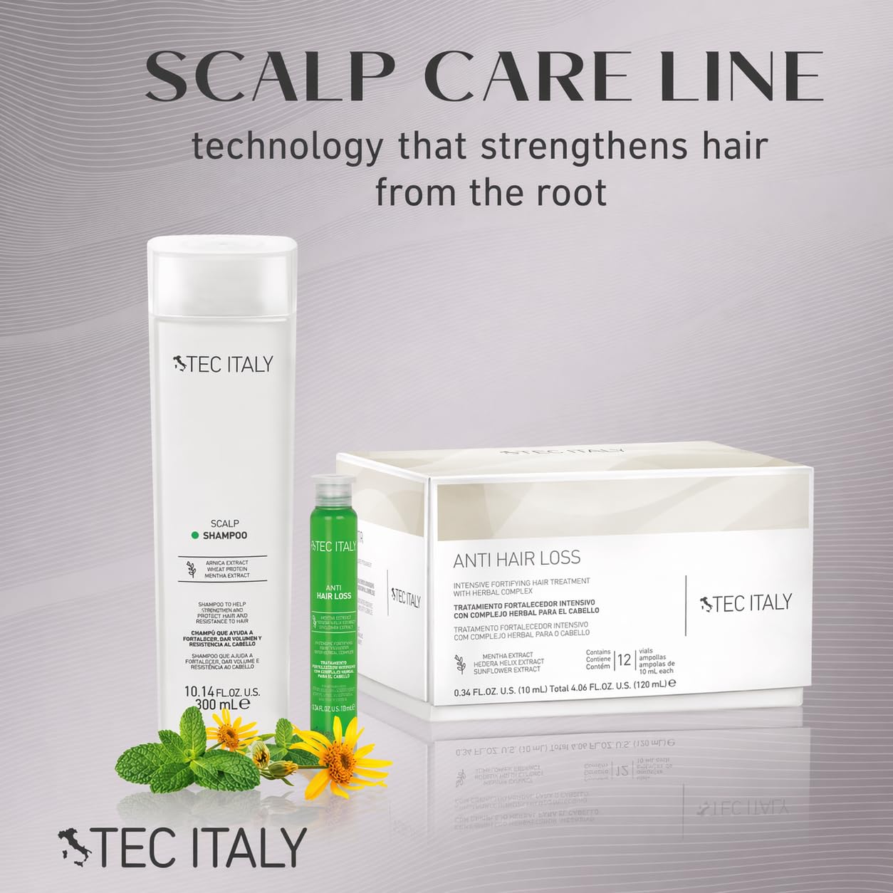 Tec Italy Anti Caduta Hair Loss Control Treatment for Weak & Thinning Hair, Helps Strengthen Roots & Improve Hair Resistance, Herbal Fortifying Scalp Care Ampoules, 12 x 0.34 fl oz
