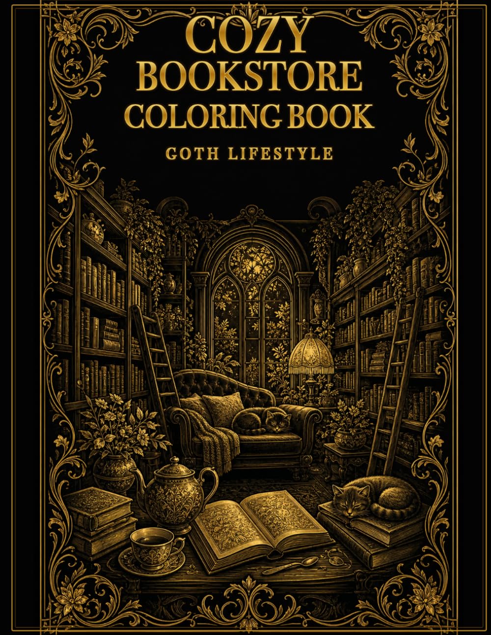 Cozy Cat Bookstore Coloring Book: Goth Lifestyle