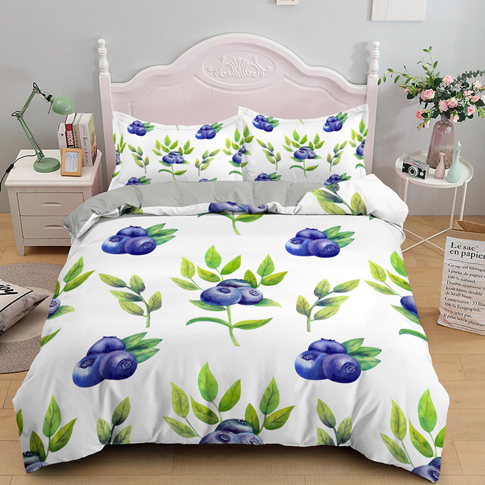 Parure de lit 90x190 enfant raisins blancs housse de couette fille garçon