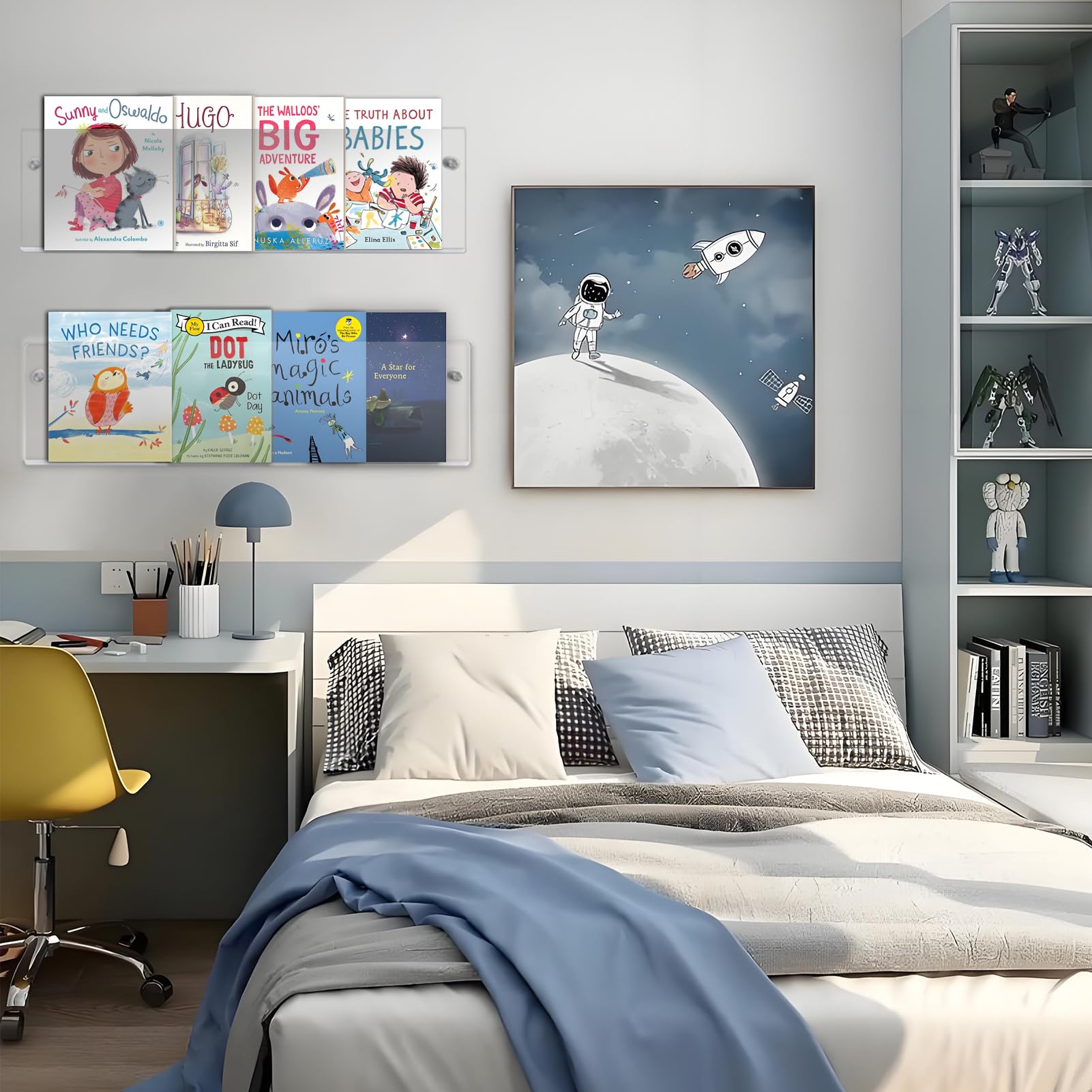 Revistero Pared,Paquete de 3, Estante para Revistas, Longitud de 48 cm,Acrílico Transparente,Adecuado para Habitación de los Niños, Sala de Estar, Dormitorio y Oficina