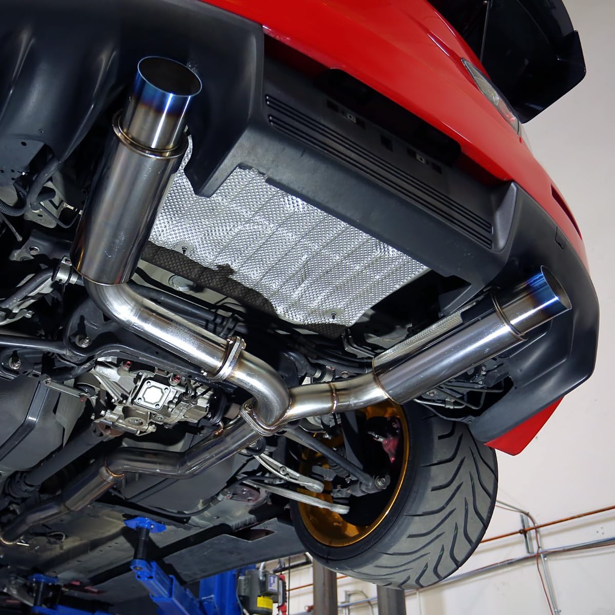 Spec-D Tuning Dual Catback Exhaust System Titanium Tip Compatible with 2008-2015 Mitsubishi Lancer Evo X