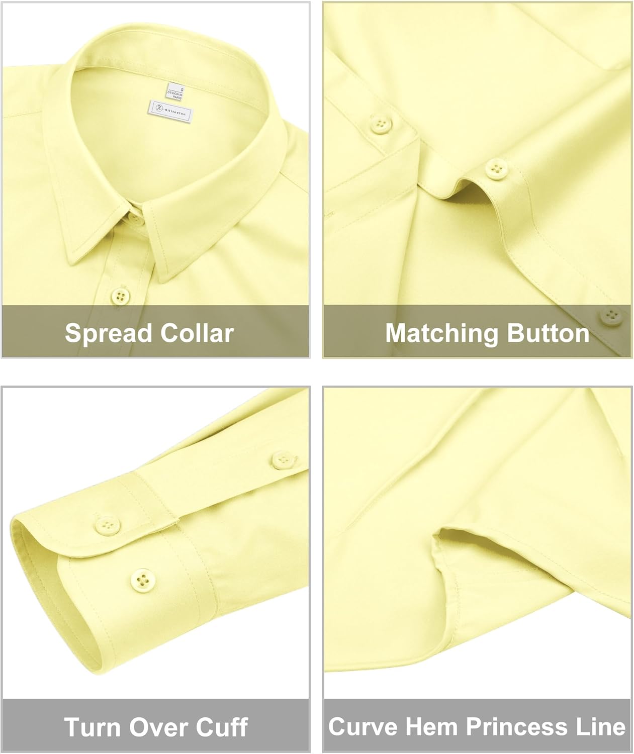 siliteelon Womens Classic-Fit Dress Shirts Long Sleeve Button Down Wrinkle-Free Stretch Solid Casual Work Office Blouse Top - Image 3
