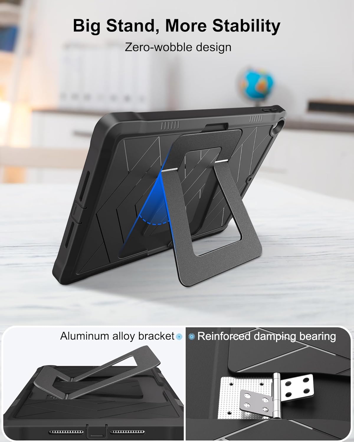 DTTO Rugged Case for iPad 9th / 8th / 7th Generation 10.2-Inch 2021/2020/2019, Adjustable Kickstand, Built-in Screen Protector, Shockproof Protective Cover for iPad 10.2, New Black