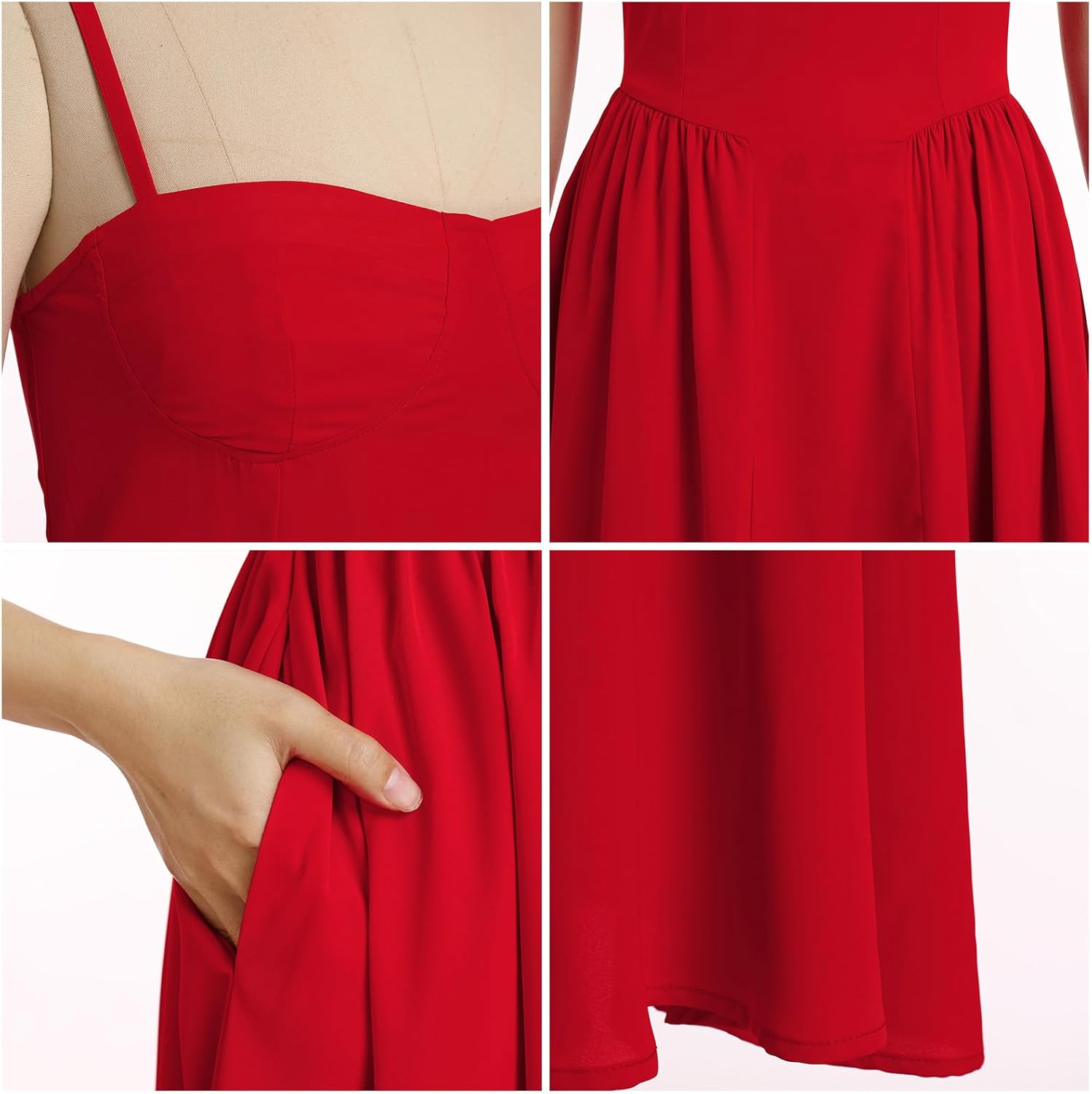 Women Floral Corset Dress Boho Spaghetti Strap Lace Up Casual Midi Dresses with Pockets Low Cut Flowy Bustier Sundress - Image 6