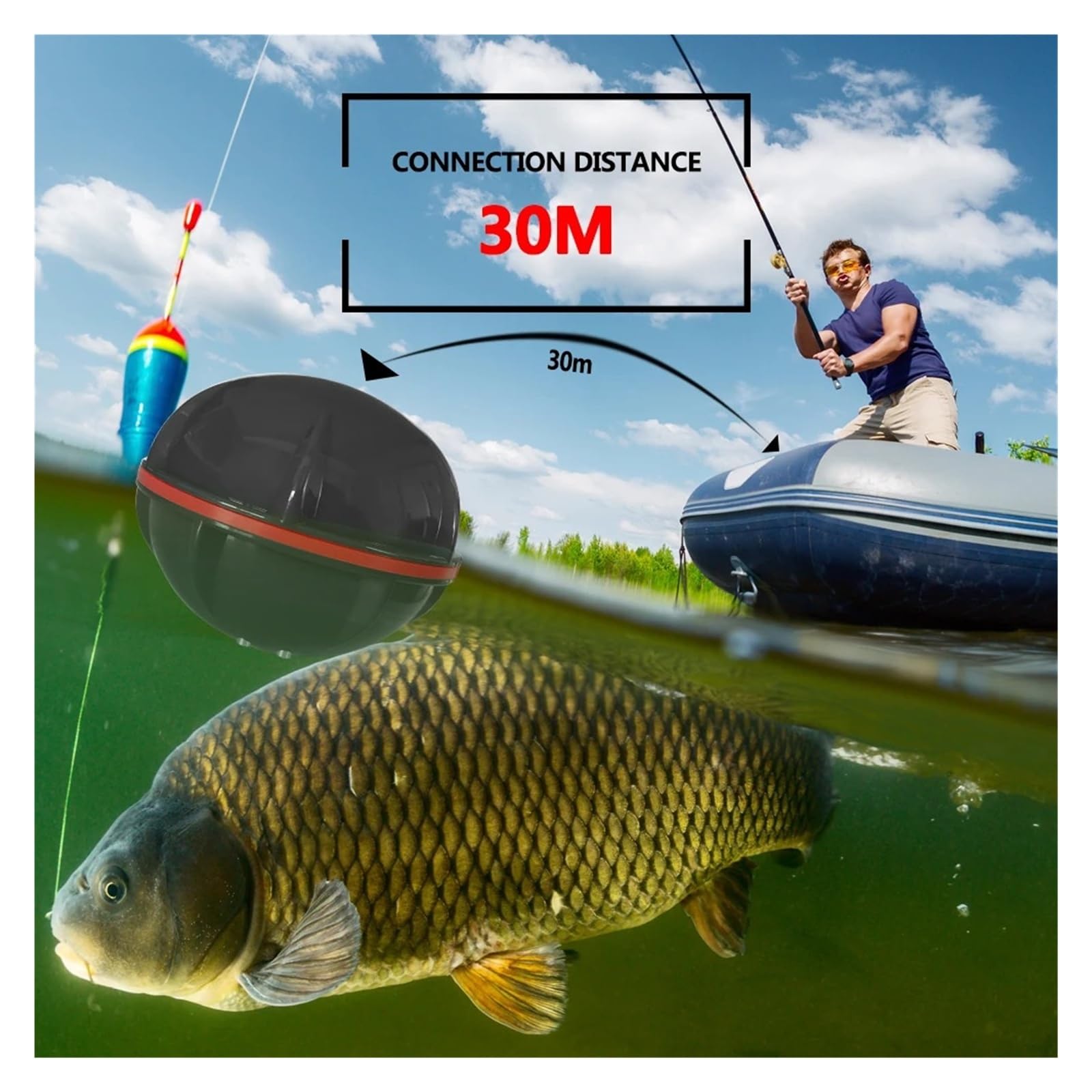Detector de Peces, Buscador de Peces para teléfono Inteligente con Bluetooth, Sonar, Pesca Visual(Rot)