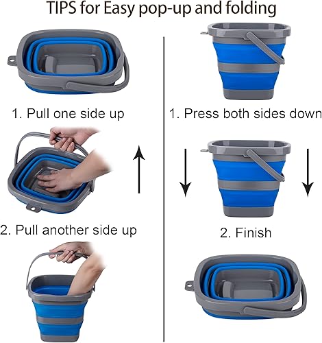 Miniatura 5 de Paquete de 3 cubos plegables con 1.32 galones (5L) cada uno, cubo de plástico pequeño para arena o playa, bañera de agua portátil para limpieza,