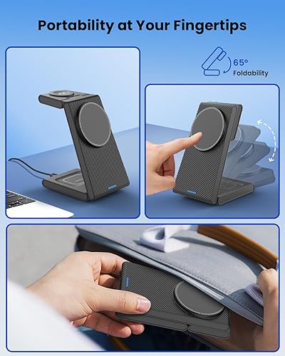 Miniatura 4 de Estación de carga inalámbrica 3 en 1, soporte de cargador inalámbrico magnético plegable para múltiples dispositivos, cargador inalámbrico para