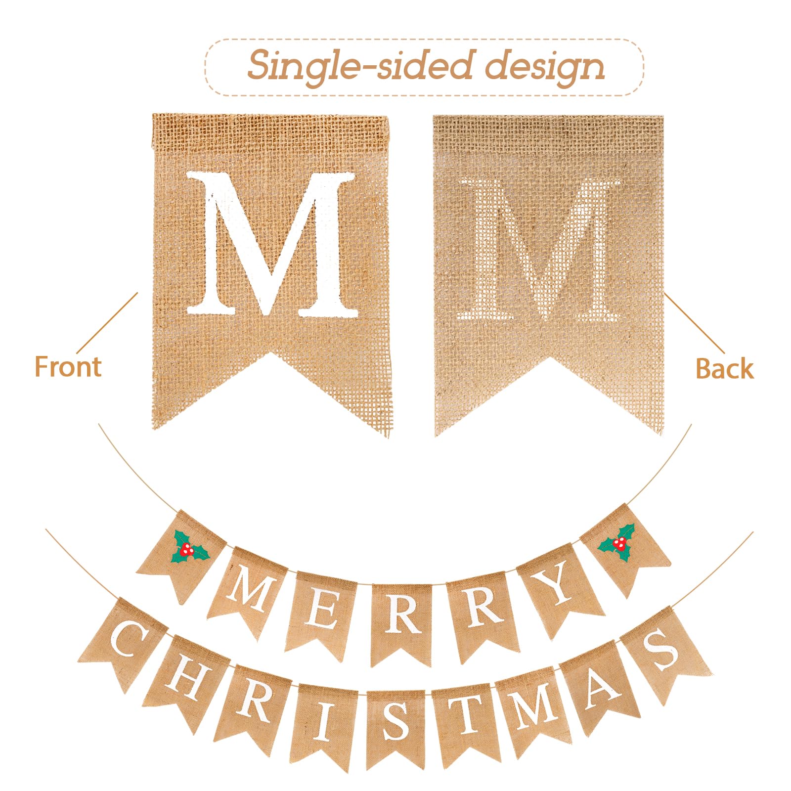 Banderole "Joyeux NOËL" Bannière Toile De Jute Merry Christmas Fanion