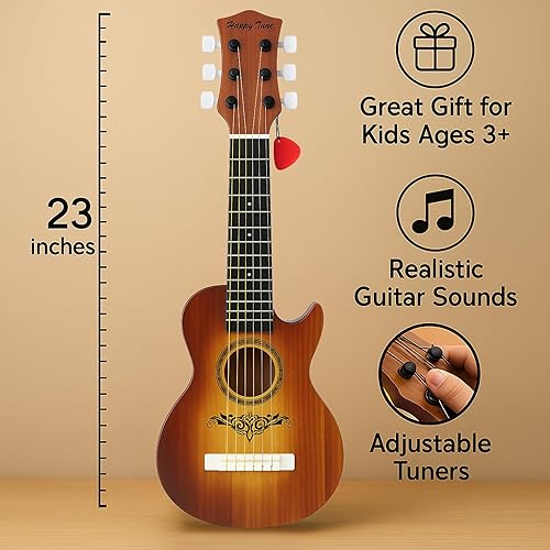 Vista 40 de Guitarra acústica de 23 pulgadas, guitarra de juguete de 6 cuerdas para niños, cuerdas de acero realistas, primer instrumento musical para Caoba