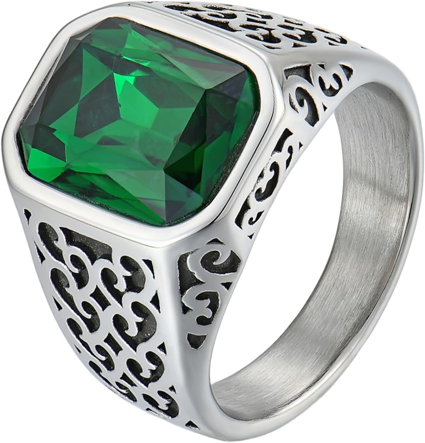 YL Men's Gemstone Statement Ring Stainless Steel Square Signet Ring Wedding Band Engagement Jewelry