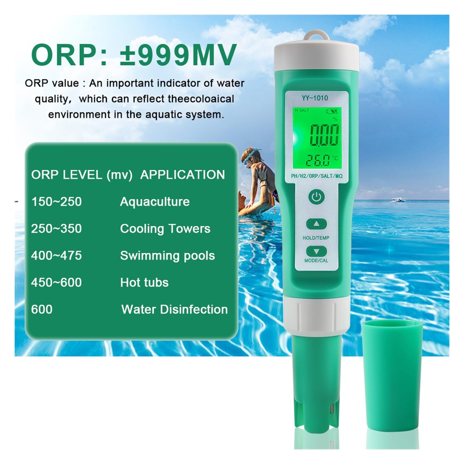 TDS Testeur, Testeur numérique Multifonction 10 en 1 PH/EC/TDS/ORP/H2/Fertile/salinité/SG/résistance/température de la qualité de l'eau for Aquariums(Meter)