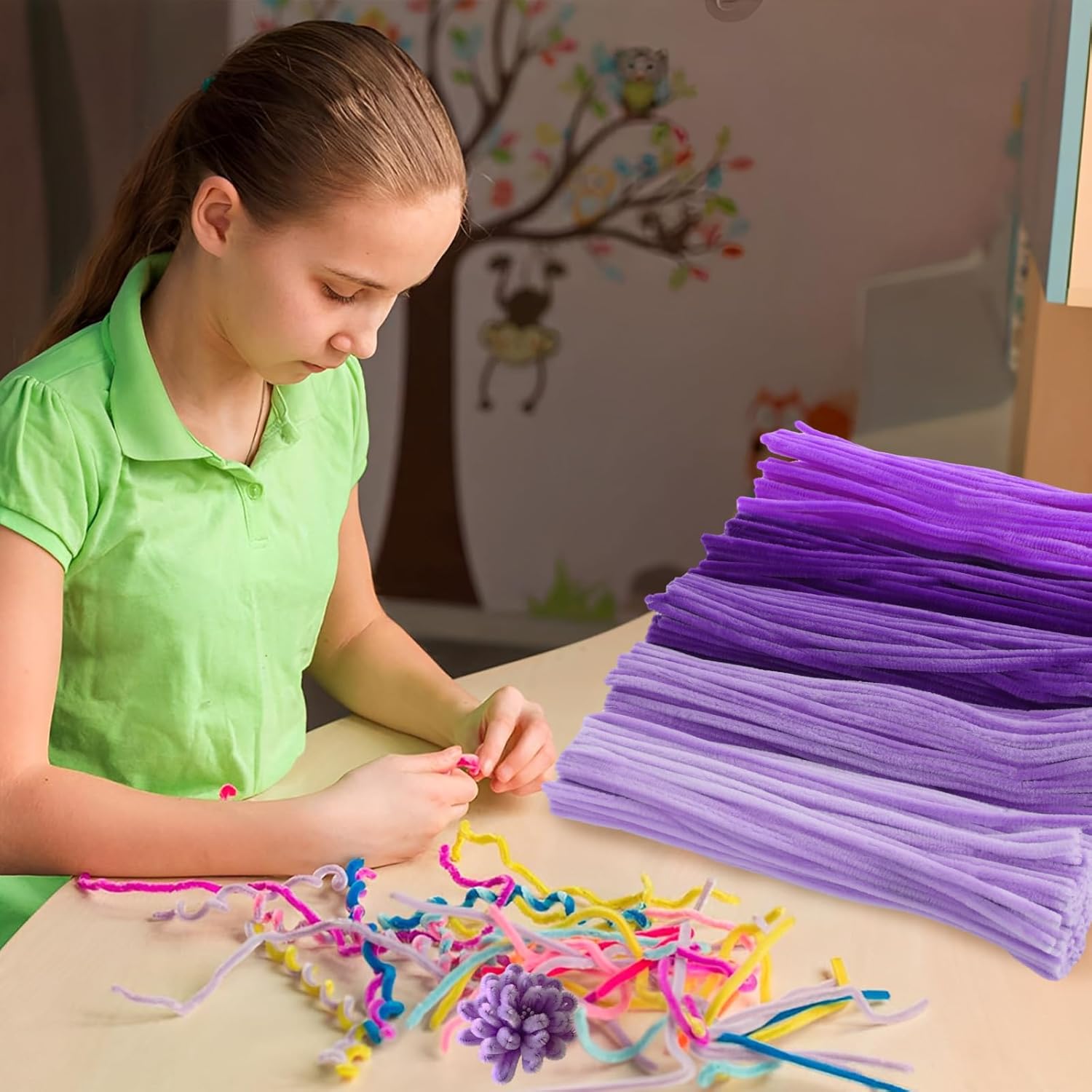 FVIEXE 1500PCS Pipe Cleaners, Pipe Cleaners Craft Supplies, Purple Color Chenille Stems Pipe Cleaners Bulk Fuzzy Sticks for DIY Arts Crafts Project Decorations