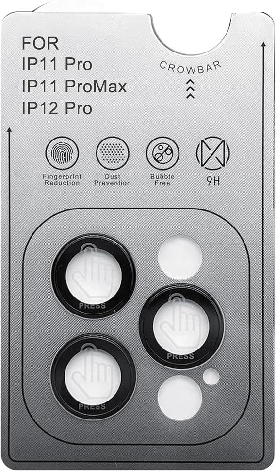 TENOC Camera Lens Protector for iPhone 11 Pro & iPhone 11 Pro Max & iPhone 12 Pro, 9H Tempered Glass Camera Screen Cover, Black Metal Individual Ring