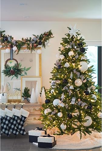 Miniatura 3 de Cinta de Navidad para árbol, cintas blancas y negras con alambre, rayas verticales con alambre, cinta de tela, envoltura de regalos, guirnalda de