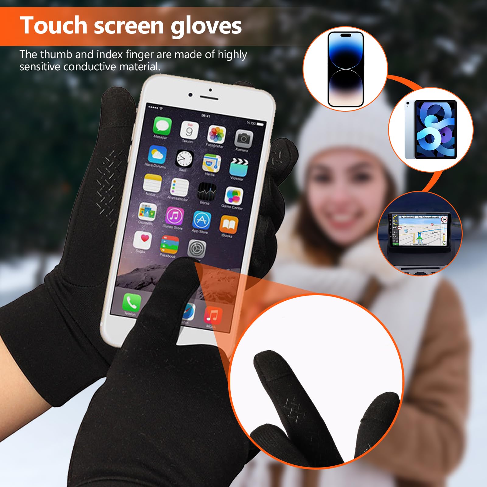 Guantes Moto Termicos Pantalla Táctil por Ciclismo, Guantes Invierno Impermeables por Hombre y Mujer, por Ciclismo, Running, Camping, Senderismo, Escalada, Combate, Esquiar