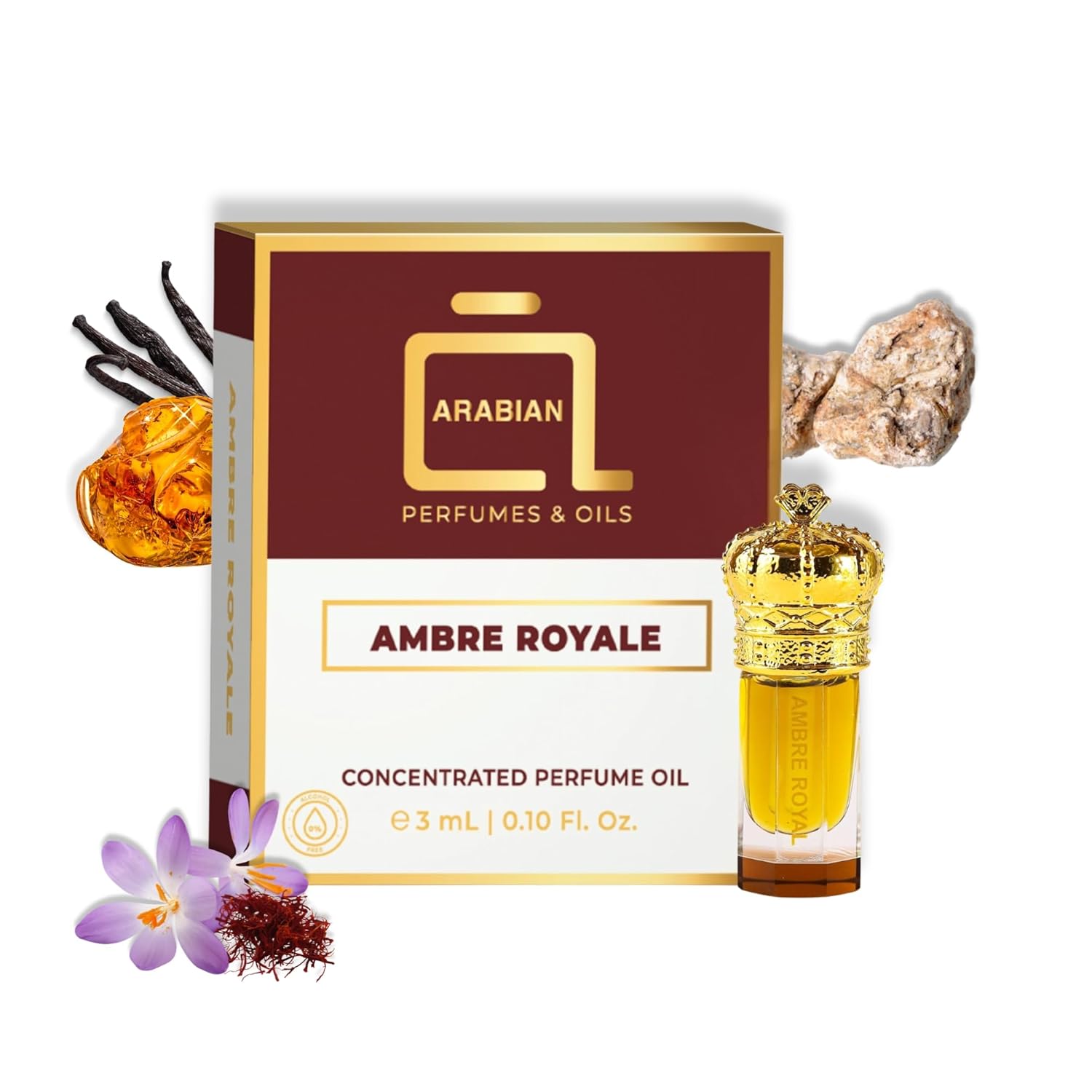 ARABIAN PERFUMES & OILS Ambre Royale Perfume Oil - Warm Sweet Earthy Fragrance Oil for Men and Women - Travel Size Perfume 0.10 Fl. Oz.