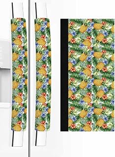 Pineapple Refrigerator Door Handle Covers Set of 2, Yellow Tropical Fruit Palm Leaf Floral Summer Kitchen Appliance Covers Handle Decor Protector for Ovens Dishwashers Microwave Ornaments