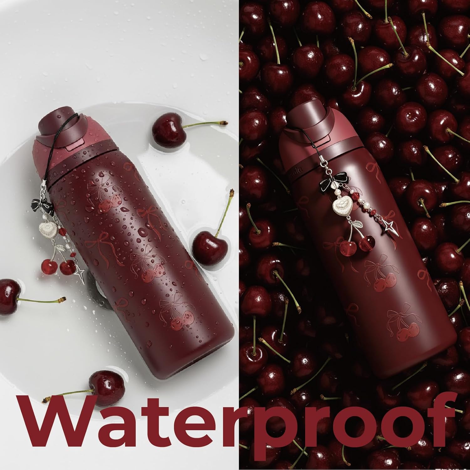 Black Cherry Owala Water Bottle Stickers Set for Owala FreeSip 24/32/40oz & Kids, UV DTF Transfer Decals with Cherry Pearl Charm, Personalized Accessories for Stanley Cup 40/30 oz Tumbler (4.5x7.5) - Image 8