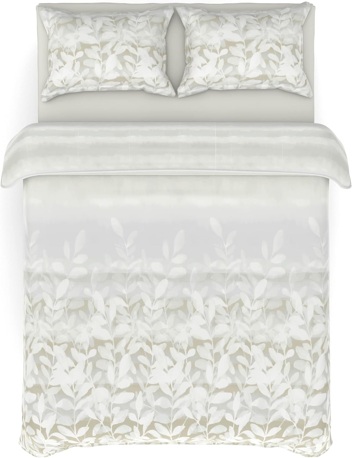 Scott Living Cascading Cotton Reversible Leafy Floral Duvet Cover King Size - 3 Piece | 1 King Duvet Cover - 2 Pillow Shams | Botanical Design | Autumn Bedding Set | Farmhouse Bed Set | Neutral Grey