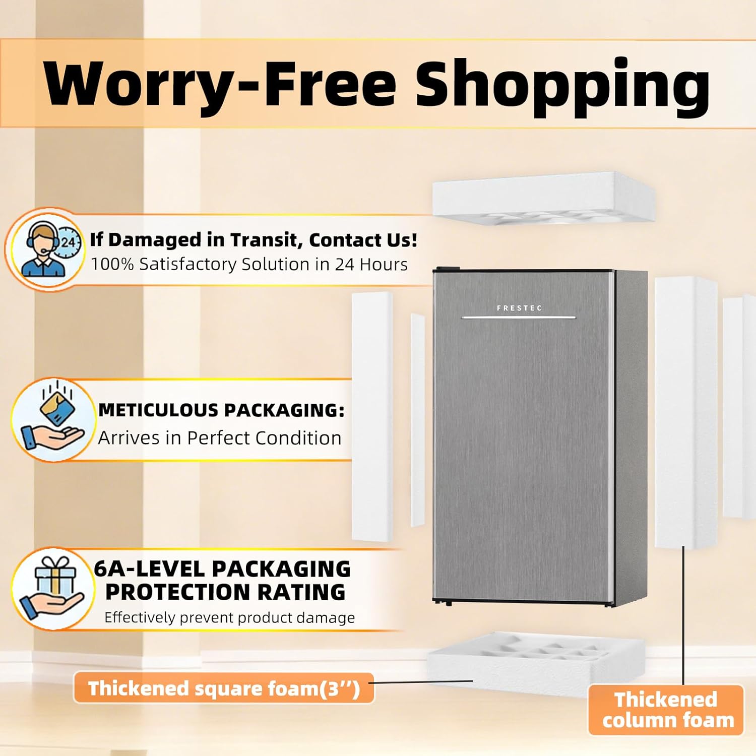 Frestec 3.2 Cu. Ft. Mini Fridge with Freezer Small Refrigerator, for Bedroom, Single Door, Energy Saving, Low Noise,for Office (Grey)