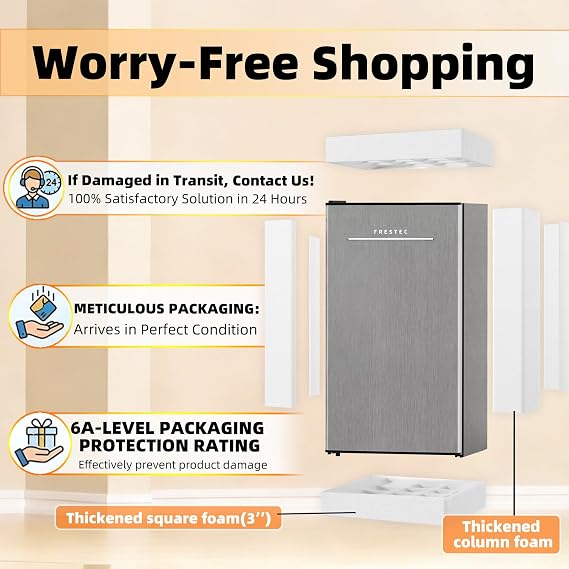 3.2 Cu. Ft. Mini Fridge with Freezer Small Refrigerator, for Bedroom, Single Door, Energy Saving, Low Noise,for Office (Grey)