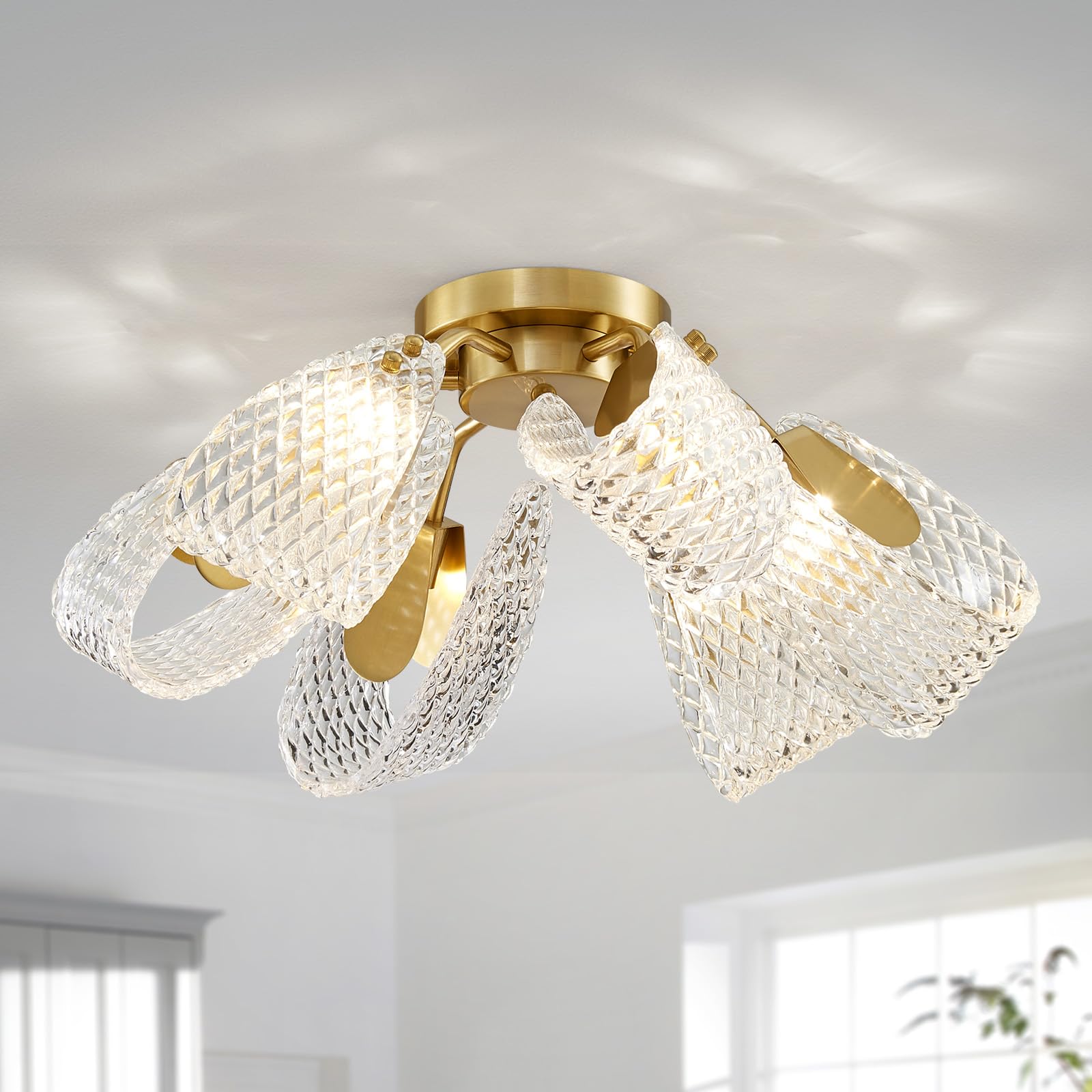 AGV LIGHTING CL060 Glass Chandelier Flushmount Ceiling Light Fixture for Living Room Close to Ceiling Modern Design 6-Lights