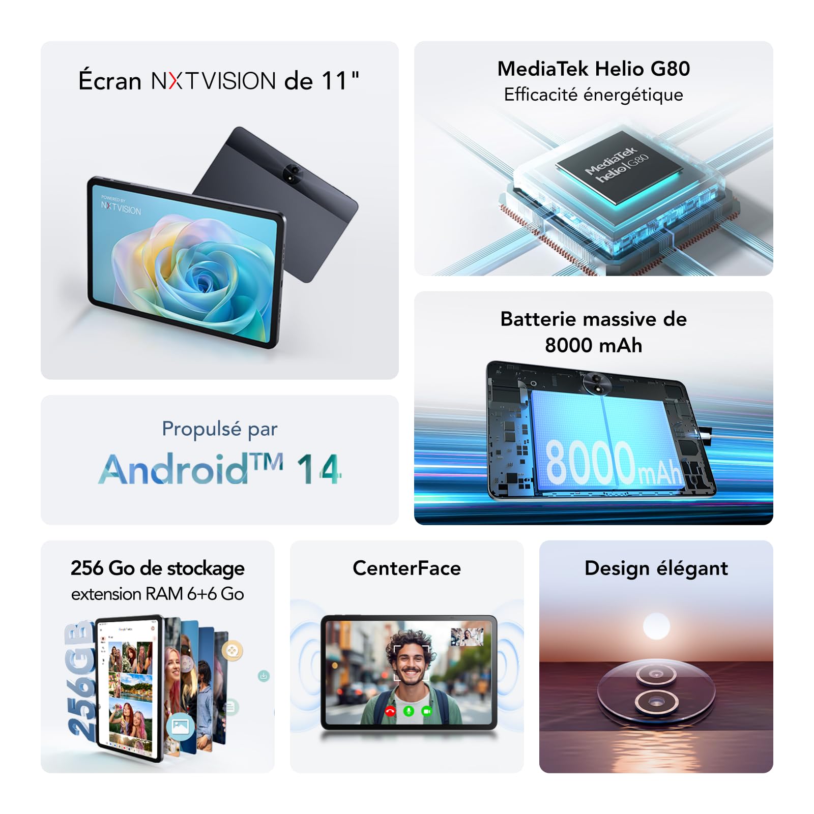 TCL Tab 11 Gen 2, écran NXTVISION de 11 Pouces, Stockage de 256 Go (Extensible jusqu'à 1 to), 6 Go de RAM (+ Extension de 6 Go de RAM), Batterie de 8000 mAh, Charge Rapide, Tablette Android WiFi