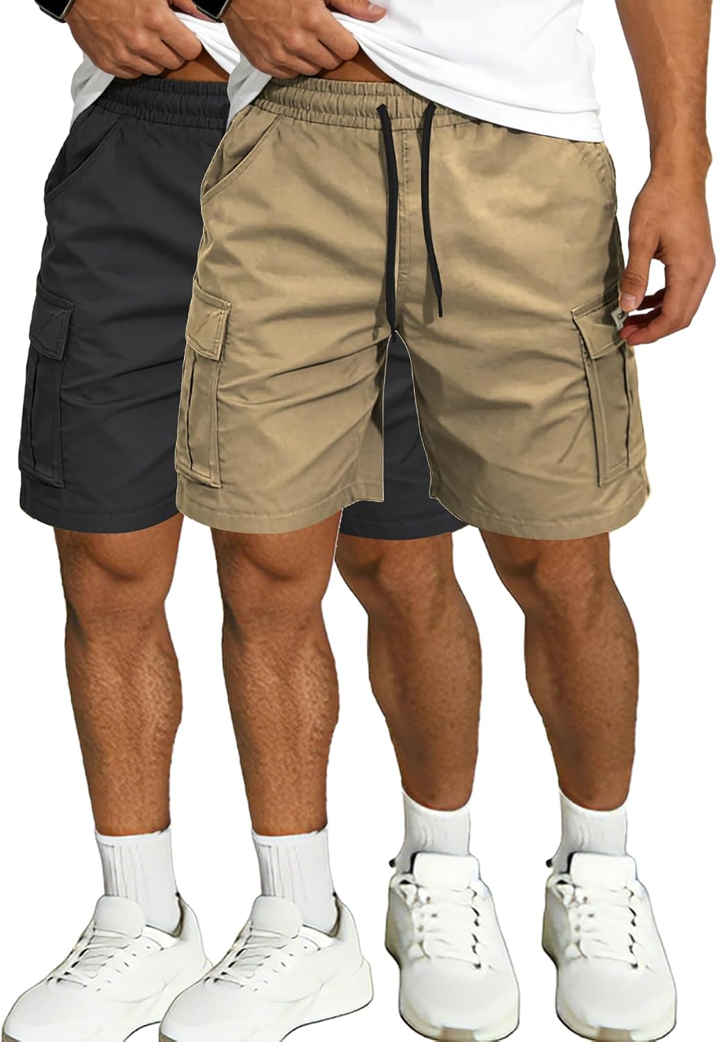 Hidkat Men's Lightweight Cargo Shorts with Drawstring-Breathable,Comfy Casual Outdoor Shorts for Hiking Gym Workout